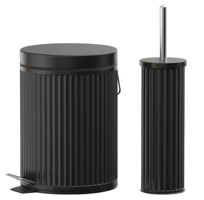 רמיטקס - עיצוב הבית וטקסטיל פחים פח 5 ליטר  לשירותים כולל מברשת -  צבע שחור