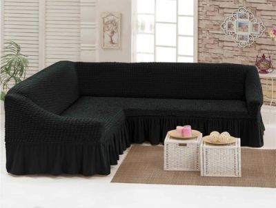 רמיטקס - עיצוב הבית וטקסטיל כיסוי סלון כיסוי לסלון פינתי - דגם אלסטי צבע שחור